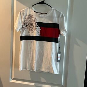 Tommy Hilfiger Floral Stripe Short Sleeve Tee - White, Black, Red